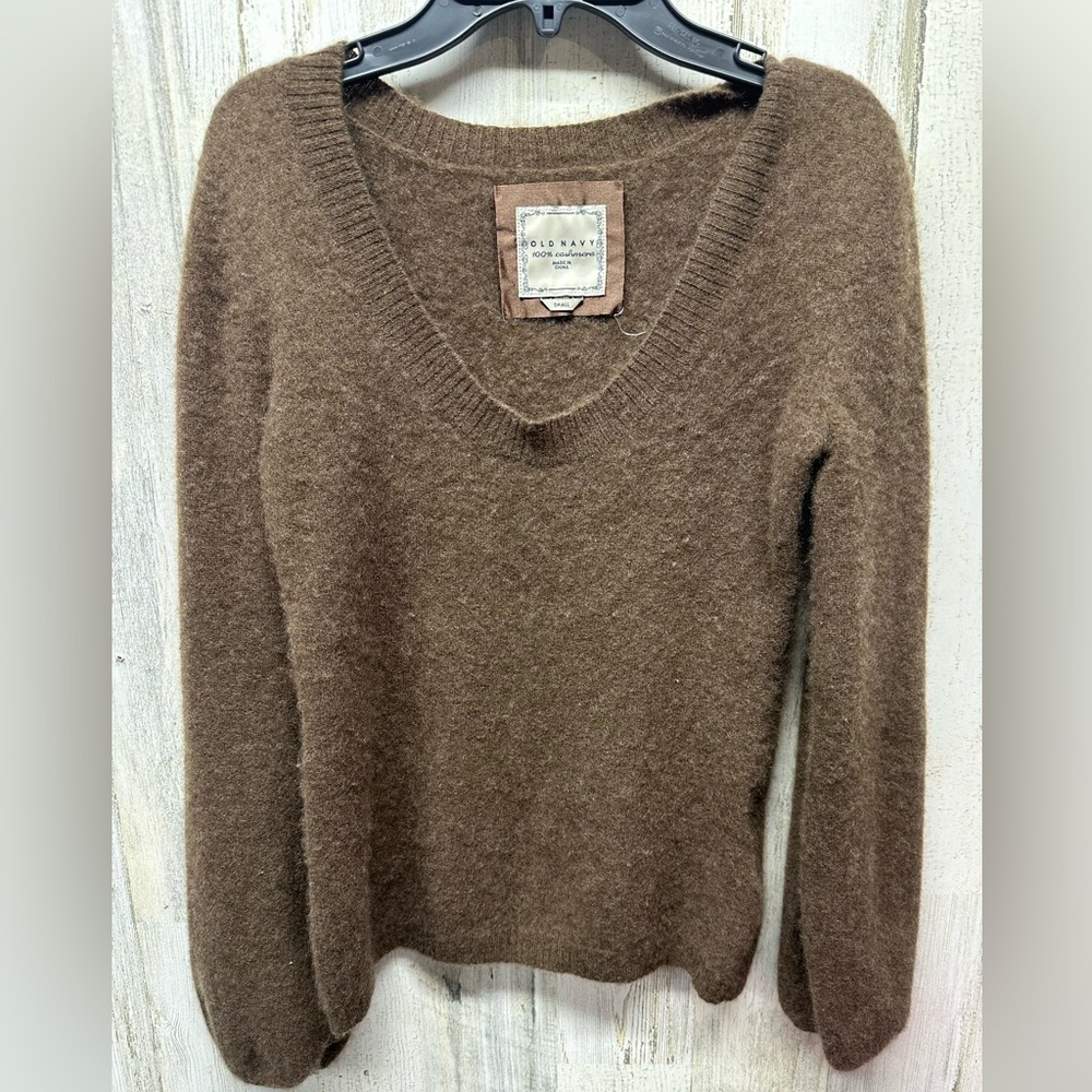 Old Navy Brown Cashmere V-Neck Bubble Sleeve Sweater - Small Vintage Y2K